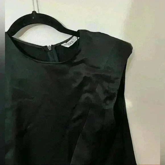 ZARA Assymetrical satin effect dress black Size L - Picture 5 of 7